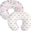 Little Grape Land Nursing Pillow Covers for Baby Girl, Soft Removable Covers Breathable for Breastfeeding Pillows, 2 Pack Nursing Pillow Cases Fit Standard Nursing Pillows, Butterfly, Cover Only (Pink Floral & Metallic Butterfly)