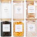 CZZGSM 6 Pack Square Kitchen Storage Jars with Airtight Bamboo Lids and 132 Pantry Labels - 35oz Glass Canisters With Wood Lids - Food Storage Containers for Coffee, Cookie, Tea, Spice