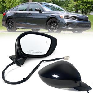 Right Passenger Side Mirror Fits 2022-2026 HONDA CIVIC Sedan/Hatchback With Power Glass, Heated, Blind Spot Detection and Manual Folding Match to Crystal Black Pearl Replace HO1321351 (7 Pins)