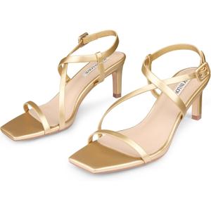 JOY IN LOVE Womens 2.5 Inch Kitten Heels Low Heel Square Open Toe Strappy Sandals Gold Matte, Size US9