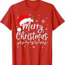 Merry Christmas Lights Santa Hat Xmas Family Matching Pajama T-Shirt L