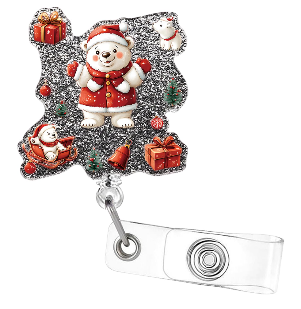 Christmas Badge Reel, Cute Bear Retractable Badge Holders, Funny Nurse Badge Clip, Winter Badge Reel with Alligator Clip Accessories, Badge Holder for ID Name Teacher Doctor 