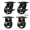 Industrial Caster Wheels 4X2 5X2 6X2 8X2 Heavy Duty 3200-6000 lbs - Cast Iron/Steel Rigid Brack Casters Set of 4 for Furniture,WorkBrench,Tool Box, Equipment (4 inch (2 Rigid+2 Brake))