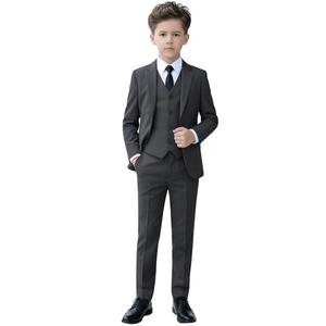 YuanLu Toddler Suits for Boys Dark Gray Formal Slim Fit Kids Tuxedo Teen Boy Dress Clothes Wedding Prom Outfit First Communion Suit, Size 7Y