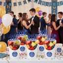 50 Set 2026 Graduation Charcuterie Cups, 14 oz Disposable French Fries Snack Appetizer Cup with Congrats Grad Stickers Class of 2026 Signs for Graduation Party Supplies(Blue, White)