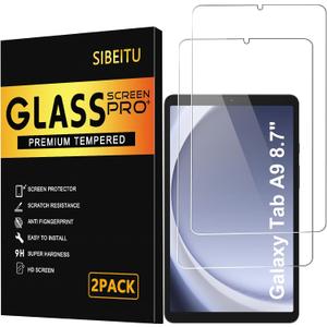 SIBEITU 2 Pack Screen Protector for Samsung Galaxy Tab A9 2023, 8.7 Inch HD Clear 9H Hardness Tempered Glass Film for Galaxy Tab A9, Scratch Resistent, Touch Sensitive, No Air Bubbles