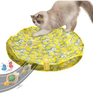 Cat Toys for Indoor Cats, Interactive Cat Toy for Adult Cats | Hide and Seek Play Mat for Bored Kittens, Automatic Rolling Ball with Real Bird Chirping, Motion Activated Rechargeable