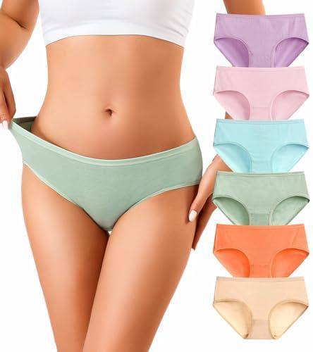 OLIKEME Womens Underwear Cotton Hipster Panties Low Rise No Show Underwear Soft Stretch Breathable Ladies Briefs 6 Pack S/M