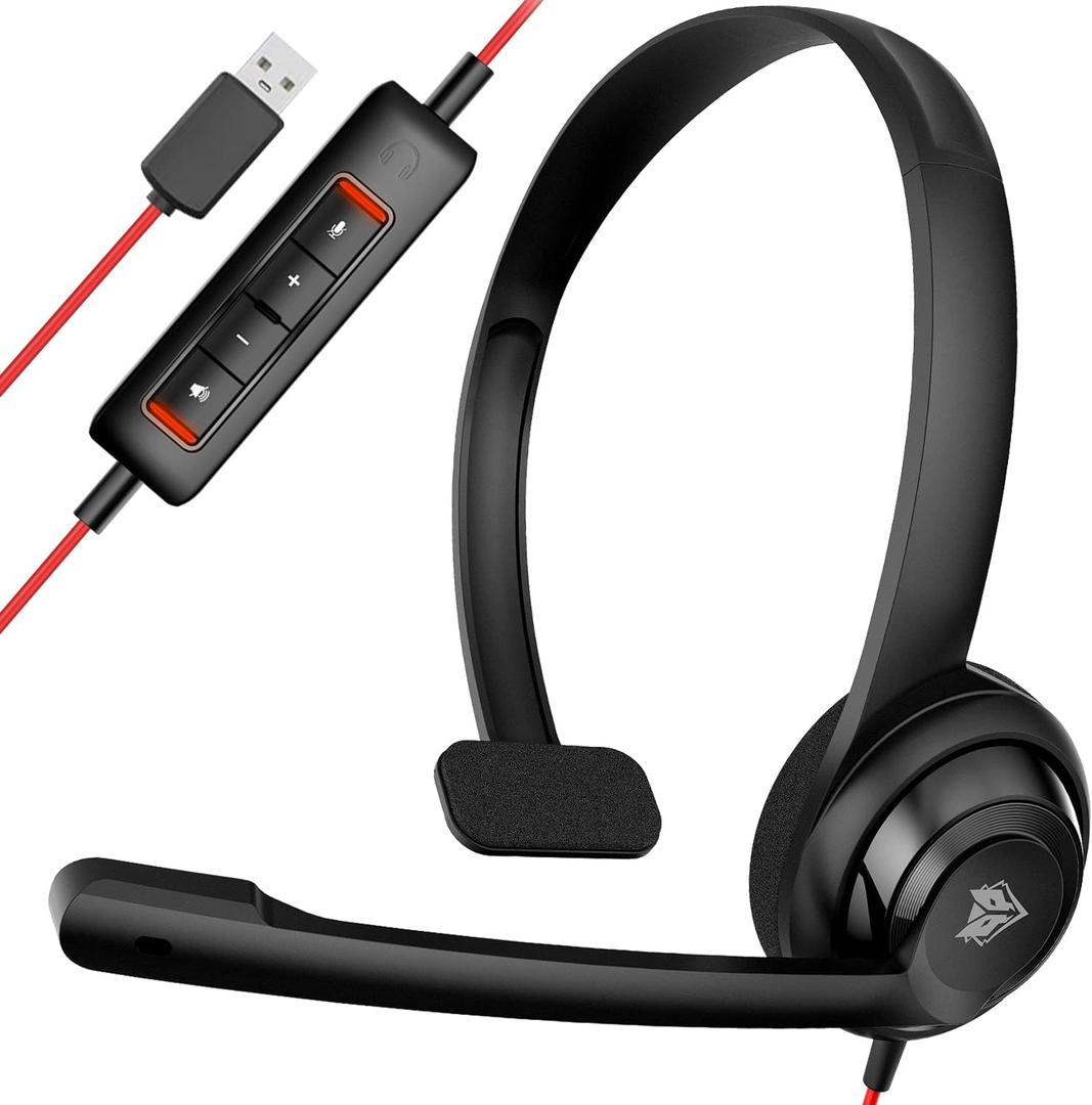 NUBWO HW02 USB Headset with Microphone Noise Cancelling &in-line Control, Ultra Comfort Computer Headset for Laptop pc, On-Ear Wired Office Call Center Headset for Boom Skype Webinars (USB-A) (Graphite)