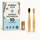 Bamboo Toothbrushes Set 10-Pack (8 Standard + 2 Charcoal Bristle) 2 Dental Floss as a Bonus - Eco-Friendly, Biodegradable Soft Bristle Toothbrush, Wooden Toothbrush for Adults & Kids