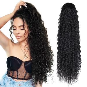 Curly Ponytail Hair Extension Black Curly Heat Resistant Synthetic Instant Clip Drawstring Ponytail Clip in Long Ponytail Hair Extensions Curly For Black Women (#1B 32 Inch 6.70 OZ)