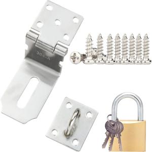 Arlai 4" Stainless Steel Door Hasp Latch 90 Degree Safety Right Angle Padlock Hasp Locking Latch Security Door Clasp Hasp for Push/Sliding/Barn Door with Keys Lock hasp Set
