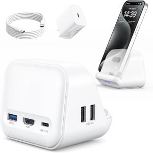 JSAUX USB C Docking Station Stand for Samsung Dex, 5-in-1 Multiport Hub with Phone Stand, 4K HDMI, USB 3.0 5Gbps 60W PD Compatible with Samsung S24/23, Pixel 8/8 Pro, iPhone 15 Series Type C Device