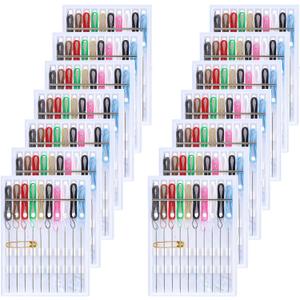 MTLEE 14 Boxes 140 Pieces Mini Quick Fix Sewing Kit Easy Pre Threaded Needle Basic Personal Kit Plastic Threaded Needle Holder Small Home Travel Sewing Box with Pin Button, Assorted Colors