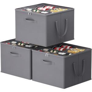 Lifewit Shoe Storage Organizer for Closet, Fits 12-16 Pairs, Large Shoe Box Storage Containers with Clear Cover and Reinforced Handles, Foldable Storage Bins Fits for Boots Heels Sneakers, 3 Pack Gray