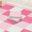 Amylove 36 Pack Plush Foam Floor Mat Square Interlocking Carpet Tiles with Border Fluffy Play Mat Floor Tiles Soft Climbing Rugs for Bedroom Playroom, 12 x 12 x 0.4 in(White, Pink, Rose Red)