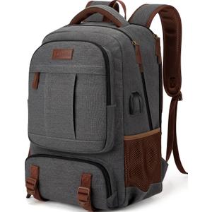 Tzowla Canvas Laptop Backpack, Bag for Men Women,Travel Work Rucksack Fits 15.6 Inch Laptop, Bookbag with USB Charging Port (Dark Grey)