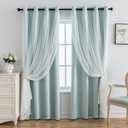 Anytime Home Curtains Blackout and Sheer Layered Solid Window Curtain Panel Pair with Grommet Top, 52Wx84L, Light Blue