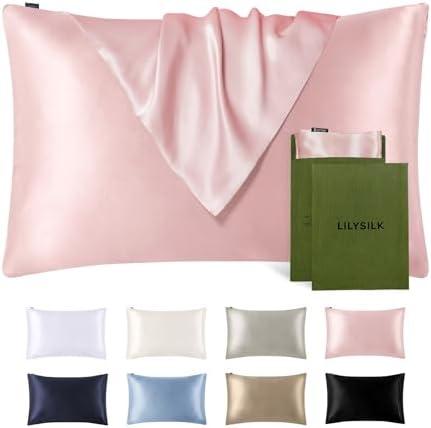 LILYSILK Silk Pillowcase for Hair and Skin Standard-100% Mulberry Silk 19 Momme Both Sides Silk Bed Pillow Cover with Hidden Zipper, 1 Pc (Standard Size 20''x26'', Rosy Pink)
