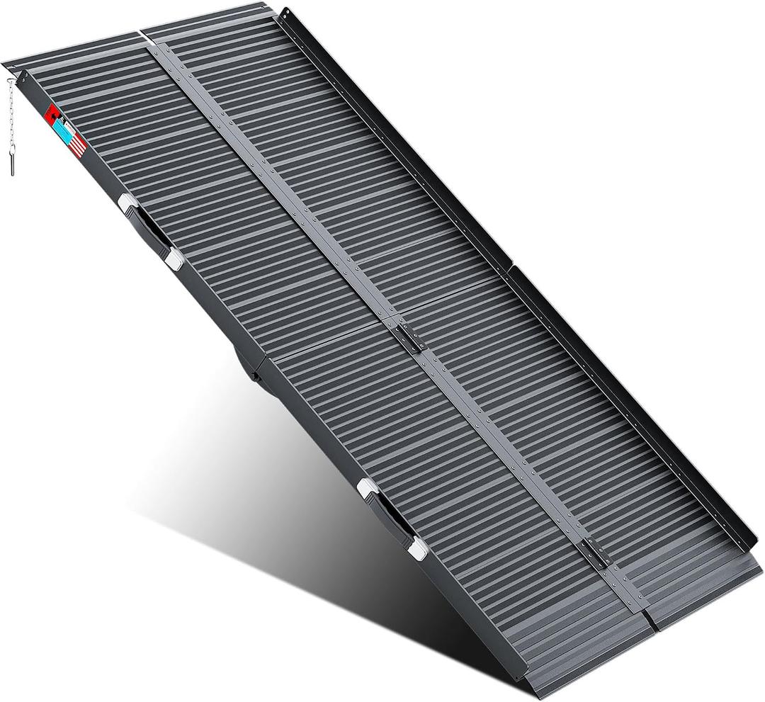 WHALEMOTOR Black Portable Wheelchair Ramp, 6FT No-sew Non-Slip Aluminum Wheelchair Ramp, Folding Portable Wheelchair Ramps for Home, Weight Capacity Up to 800LBS, Loading Dock Plates