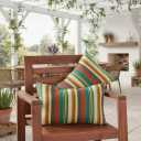 Set of 2 Outdoor Throw Pillows 19 x 12 Inch – Reversible Rectangle Patio Accent Pillows – Weather-Resistant Polyester Fabric – Eco-Friendly Recycled Polyfiber Fill – Sunset Stripe - Updated