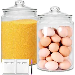 Accguan Glass Food Storage Containers, 2 Gallon Capacity, 2-pack, Clear Glass Jars with Lids for Kitchen Pantry Organization