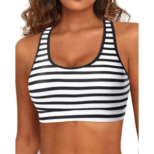 Holipick Women's Sports Bra Bikini Tops Racerback Swim Top Scoop Neck Bathing Suits Top Modest Padded Crop Tops Swimsuit Only (Medium)