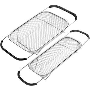 Stainless steel drain basket 6 Quart Strainer Basket & Expandable Rubber Grip Handles - Strain, Drain, Rinse Fruits, Wash Vegetables