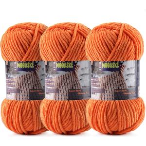 3 Pcs Chenille Yarn for Crocheting - Chunky Blanket Yarn for Hand Knitting - Velvet Yarn for Amigurumi Crochet, Fluffy Soft Yarns Weight 300g/10.59oz, Length 360m/393.6yard (Orange)