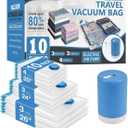 Cozy Essential Travel Vacuum Storage Bags with Rechargeable Cordless Electric Pump, Space Saver Bags for Luggage, Suitcase, Carry-On, for Clothes, Blankets, Comforters, Pillows, 10 Combo