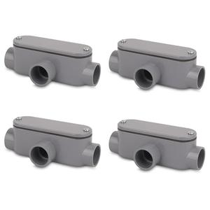 CKVIHAV 4Pack 3/4 Inch Rigid PVC Conduit Body Type T, Slip x Slip PVC Conduit Bodies T Type with Cover and Gasket, Gray