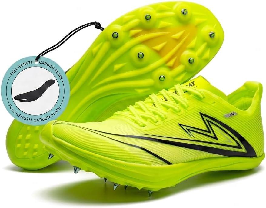Track and Field Shoes Men Women Kids Spikes Sneakers Full-Length Carbon Plate Track Race Jumping Sneakers Girls Professional Running Tarck Spikes Shoes Boys (Green, Adult, Men, 4, Numeric, US Footwear Size System, Medium)