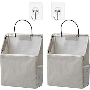 2 Pack Wall Hanging Storage Bag, Hanging Organizer Bag with Sticky Hook, Wall Organizer for Dormitory Bathroom Bedroom Kitchen (Grey)