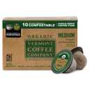 Vermont Coffee Company, Organic Medium Roast, Single-Serve Organic Compostable Coffee Pods, 10CT, Compatible with Most Kcups Brewing Systems, Made in the USA (EXP 04/27/27)