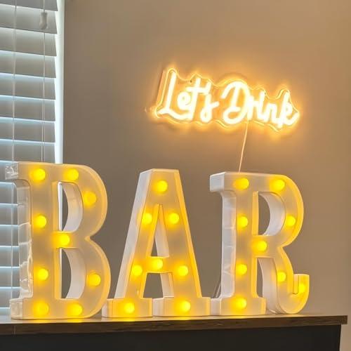 GPUSFAK BAR Marquee Light Up Letters - LED Letter Number Light Sign Decoration for Birthday Home Table Decor White