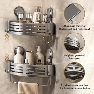 VOLPONE Corner Shower Shelf Suction Cup Shower Caddy Corner No Drilling Bathroom Shower Organizer Storage Rack Adhesive with Towel Bar (3Pack, Gray)