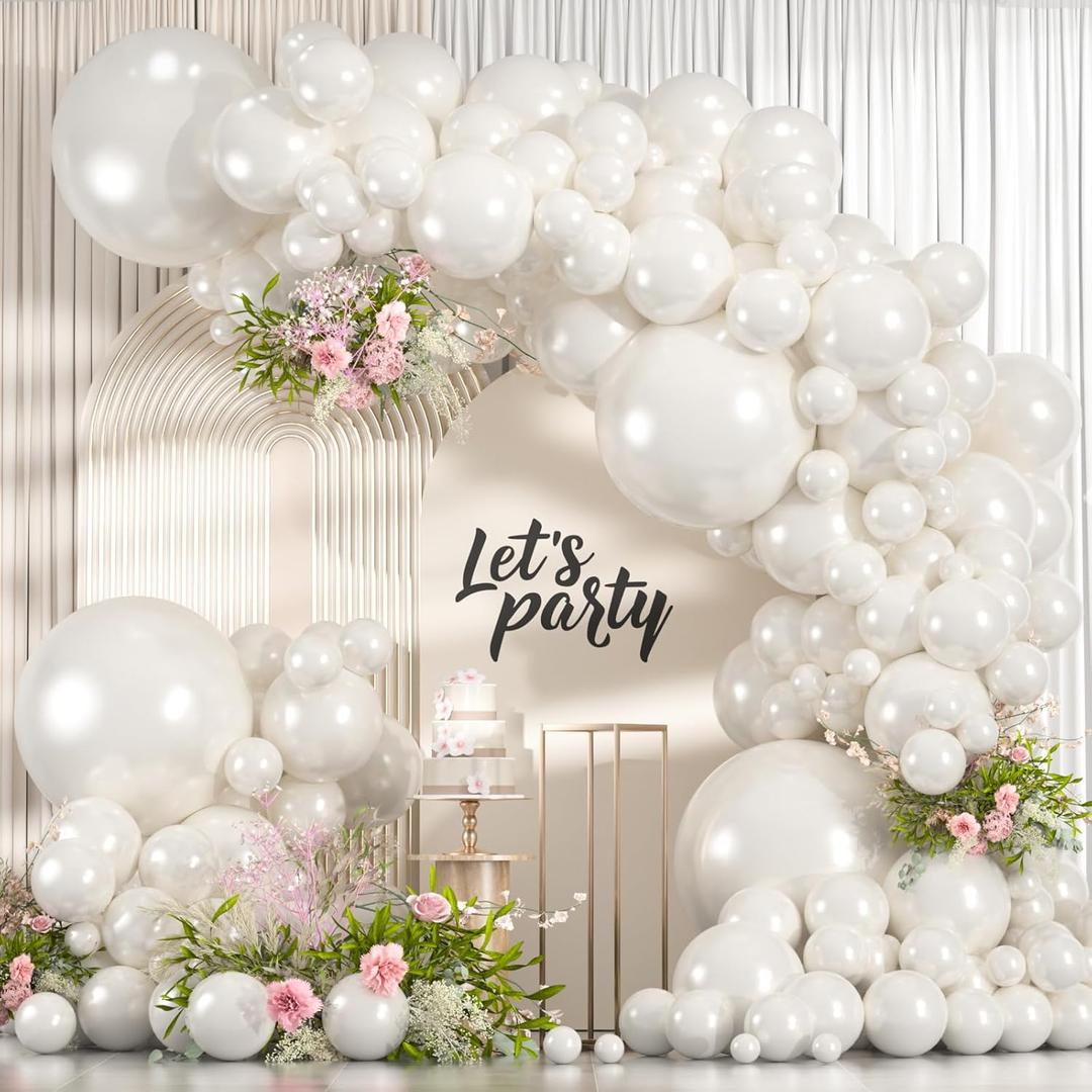 114pcs Pearl White Balloons Different Sizes, 18 12 10 5 inch Pearl Balloons Garland Arch kit for Bridal Baby Shower Engagement Wedding Birthday Valentines Party Decorations