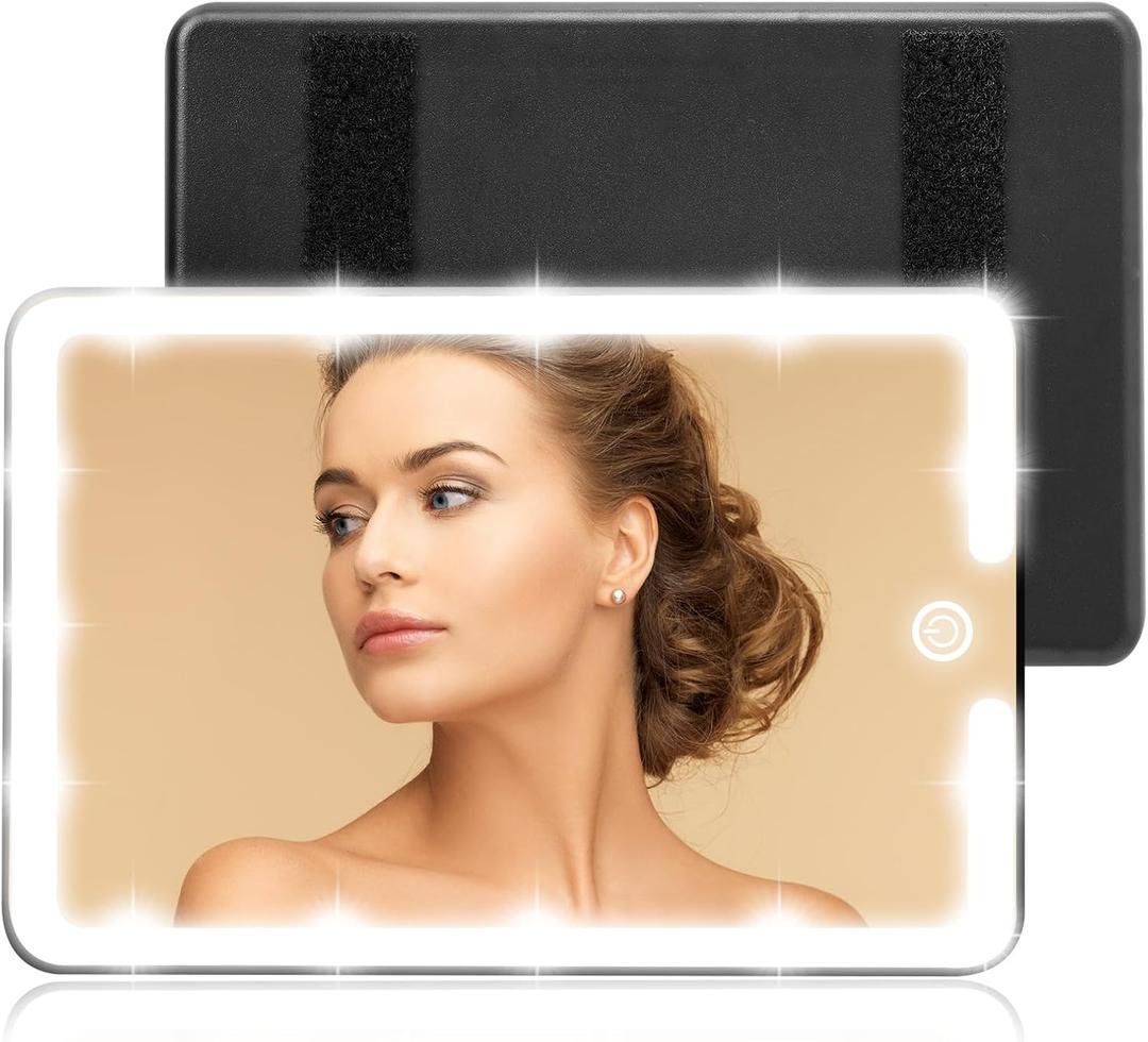 LED Mirror for Car Sun Visor Accessories,Mid-Size Car Visor Mirrors with 3-Color Dimmable Lights,Nice for Vanity Makeup for Universal Vehicle,Lighted Rear View Mirror