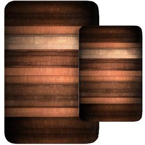 Britimes Orange Copper and White Bathroom Rug Mat Set of 2, Vintage Stripe Design Washable Cover Floor Rug Carpets Floor Bath Mat Bathroom Decorations 16x24 and 20x32 Inches