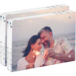 2 Pack Acrylic Picture Frame 57, Clear Magnetic Free Standing, Minimalist Photo Display