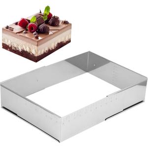 Adjustable Rectangular Cake Ring, Stainless Steel Mousse Cake Ring Mould for Tiramisu, Ret retractable Sheet Cake Frame with Precise Scale for Baking Pastries