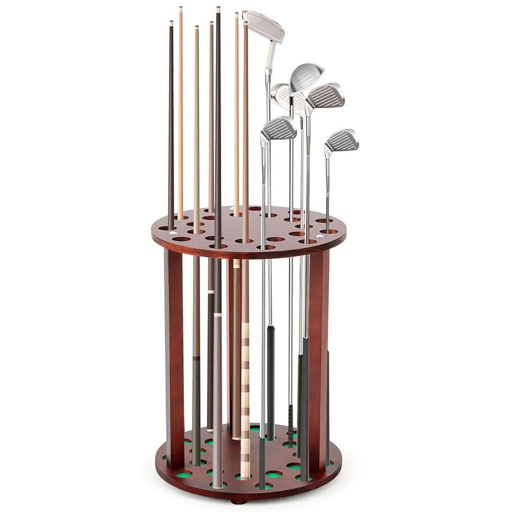 Wonderjune Wooden Golf Club Display Rack Pool Stick Holder for 22 Multiple Golf Club Organizer for Home Office