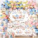 Pumpkin Gender Reveal Decorations, Fall Gender Reveal Decorations includes He Or She What Will Our Little Pumpkin Be Backdrop Plates Napkins Balloon Arch Box for Baby Girl Decoration