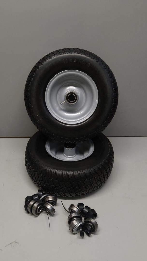 (2-Pack) 11x4.00-5 Flat-Free Lawn Mower Tires and Wheels, 3.4" Centered Hub, 3/4" & 5/8" & 1/2" Bushings, Zero Turn Front Replacement. 