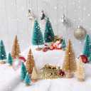 30Pcs Mini Christmas Trees, Artificial Christmas Tree Bottle Brush Trees Christmas with 5 Sizes, Sisal Snow Trees with Wooden Base for Christmas Decor Christmas Party Home Table Craft