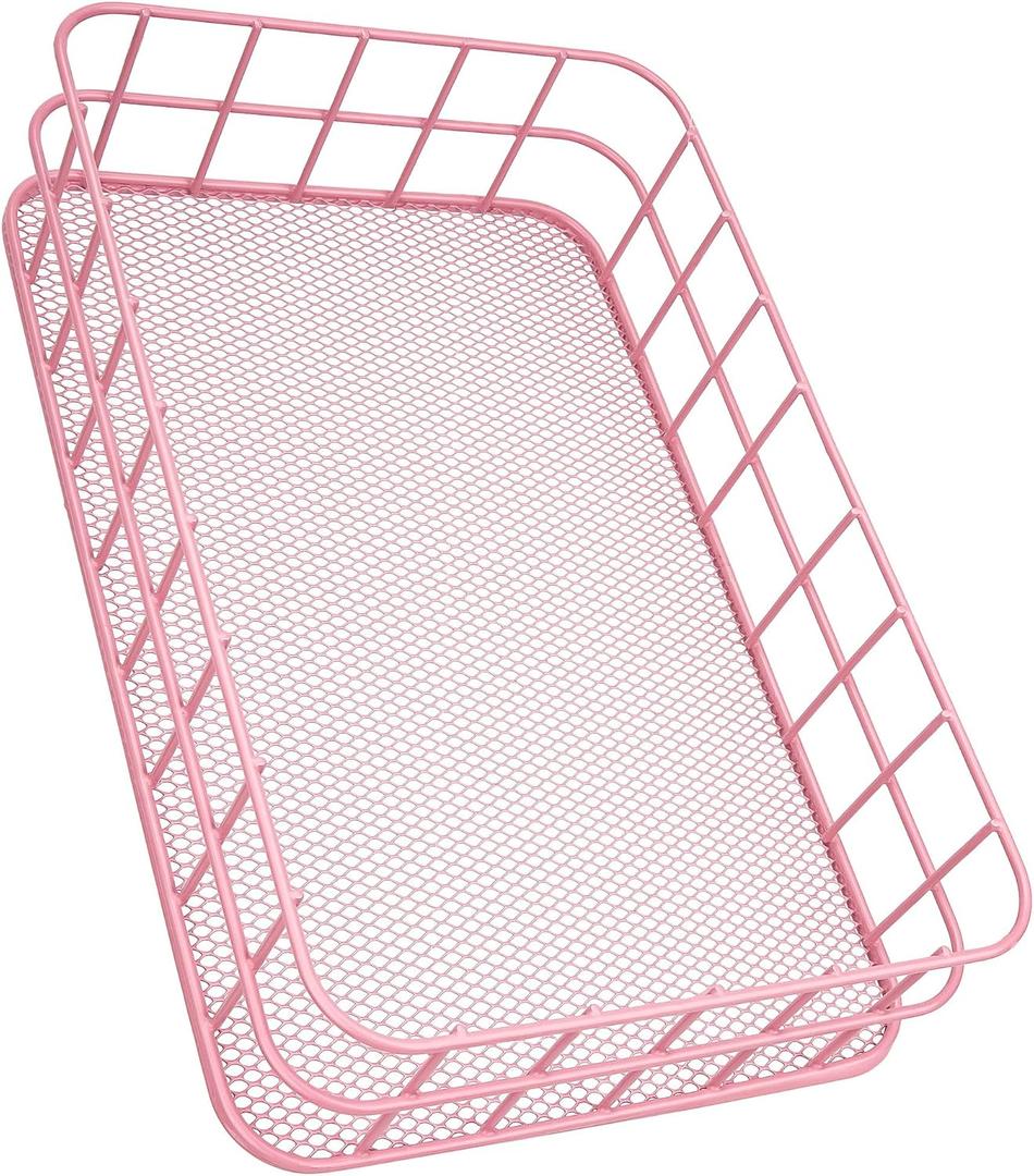 JANKOW Black Metal Wire Cabinet Organizer Storage, Iron Grid Storage, Tray Net Basket Storage for Office, Home Decoration (Pink)
