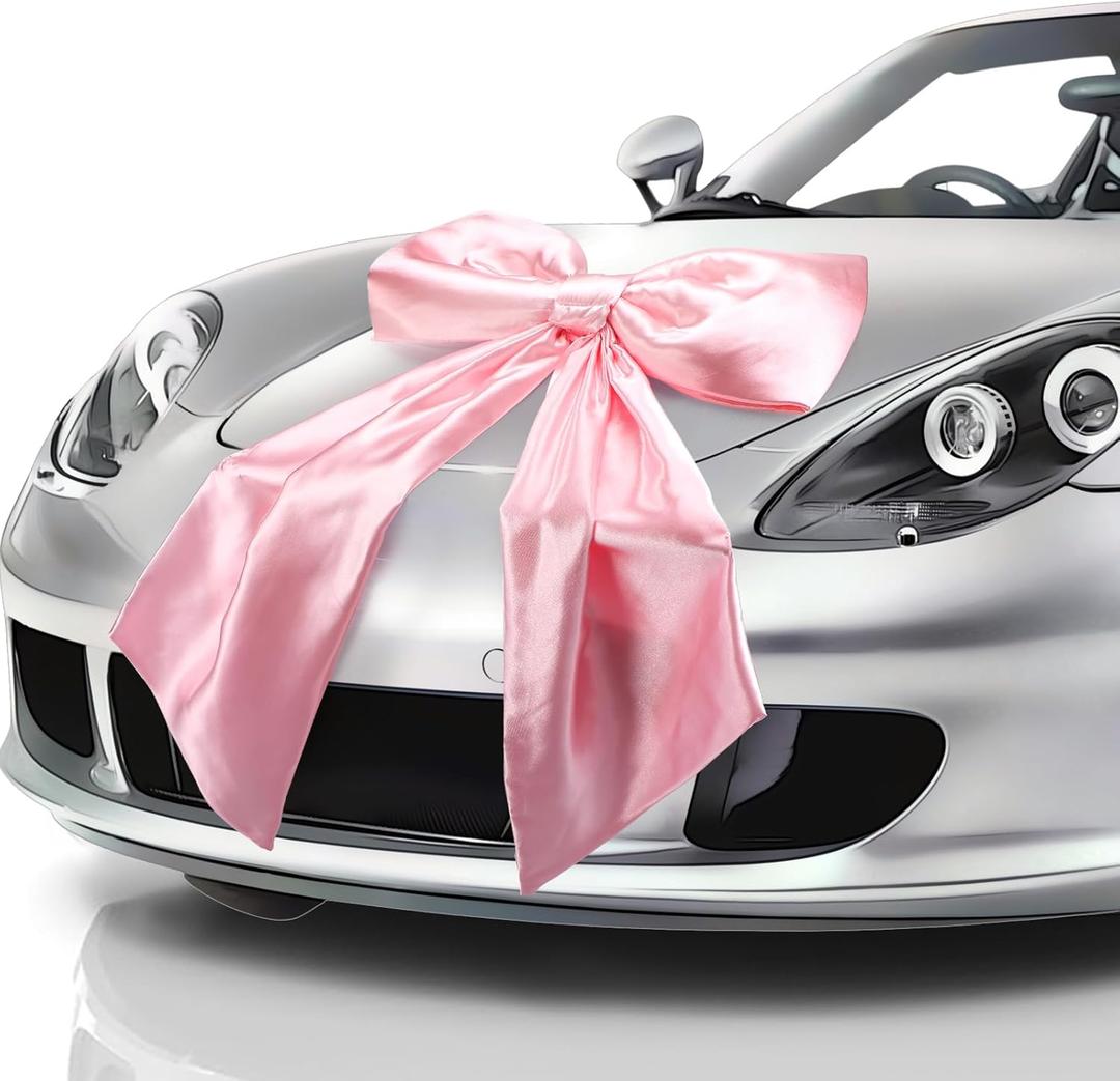 Breling Giant Car Pink Bow 28 Inch Satin Giant Bow for Gifts Large Gift Decoration Large Presents Wrapping with Non Scratch Magnet for Car Wedding Reception Birthday Surprise Party Coquette Decor