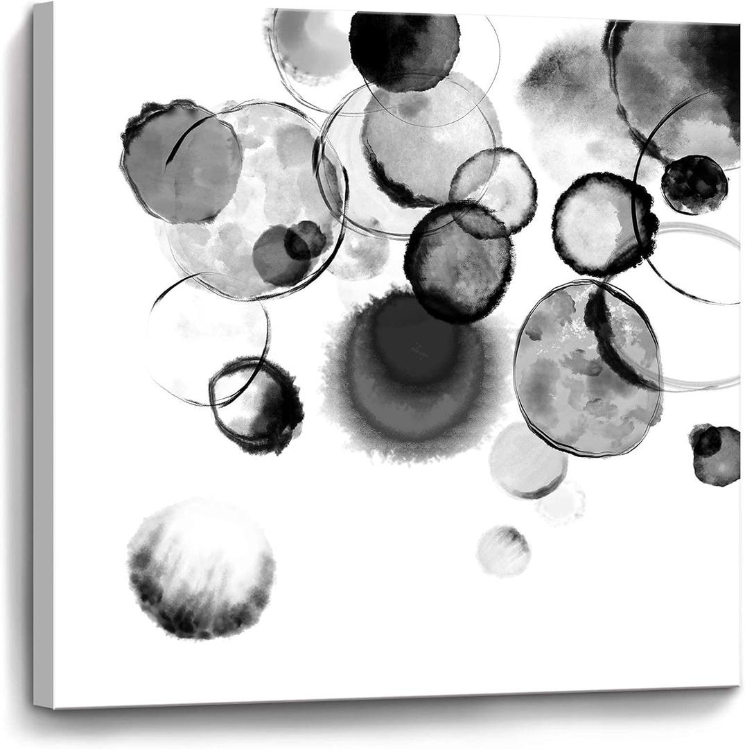 Bedroom Decor Wall Art Black and White Bubbles Prints Pictures Framed Canvas Artwork Wall Art for Bathroom Kitchen Office Modern Ink and Wash Painting Decorations Size 20x20 inches Ready to Hang