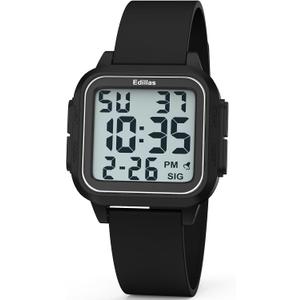 Edillas Square Sport Watch Digital for Women's Men's (Big Numbers Large Face 5ATM Waterproof Alarm Stopwatch Date Week Military Back Light) Watch for Teenagers (Black)
