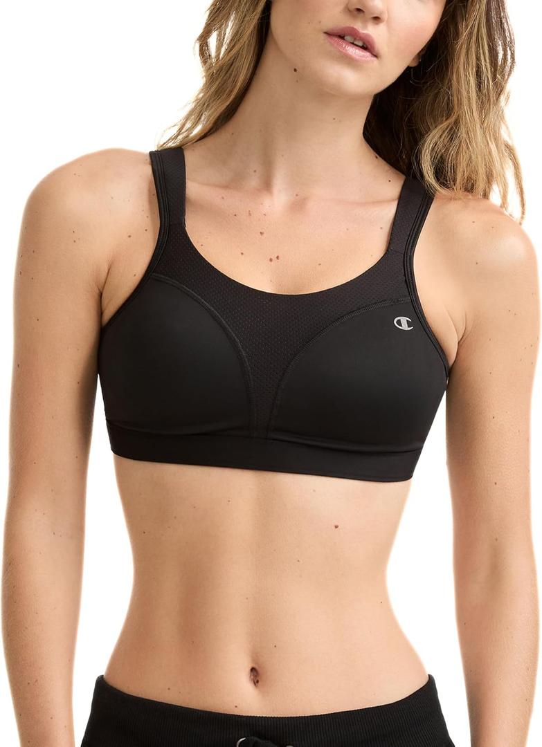 Champion Women's Sports Bra, High-Impact, Maximum Support, Breathable, Moisture-Wicking Fabric, Black, 32D